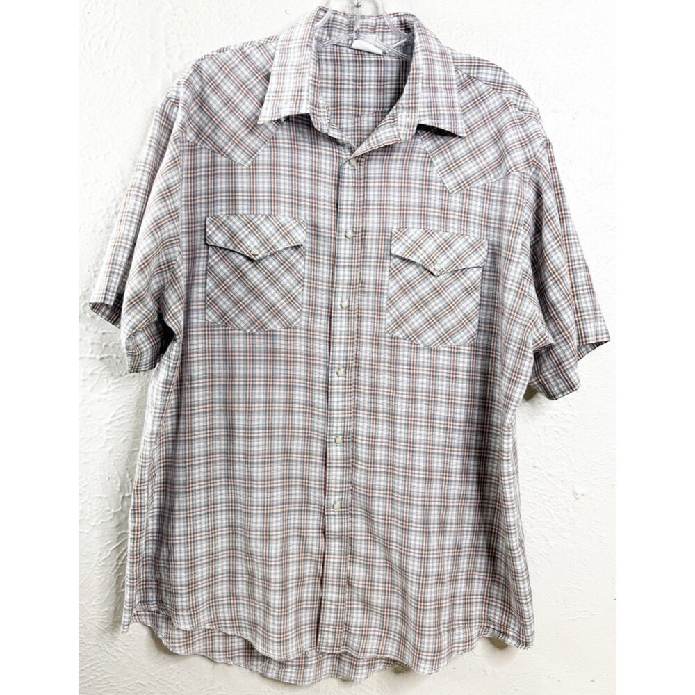 VTG Express Rider XL Western Pearl Snap Short  Sleeve Plaid Shirt EUC